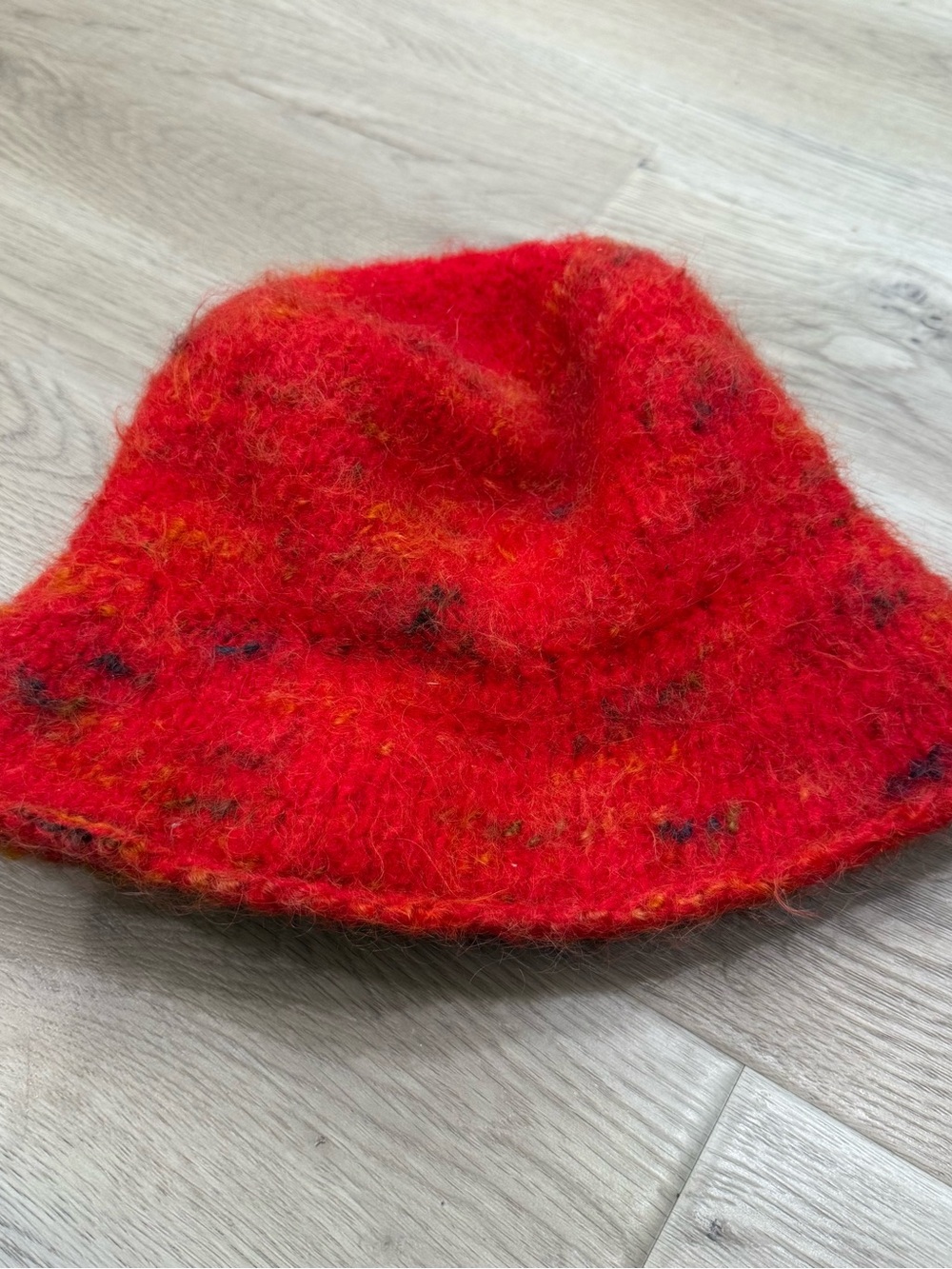 Felted Fuzzy Red with hints of yellow Wool Blend Rolled Bucket Hat - Picture 6 of 9